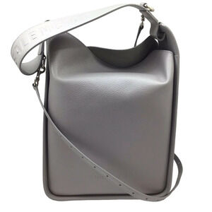 BALENCIAGA North South Shoulder Bag Gray Leather Handbag